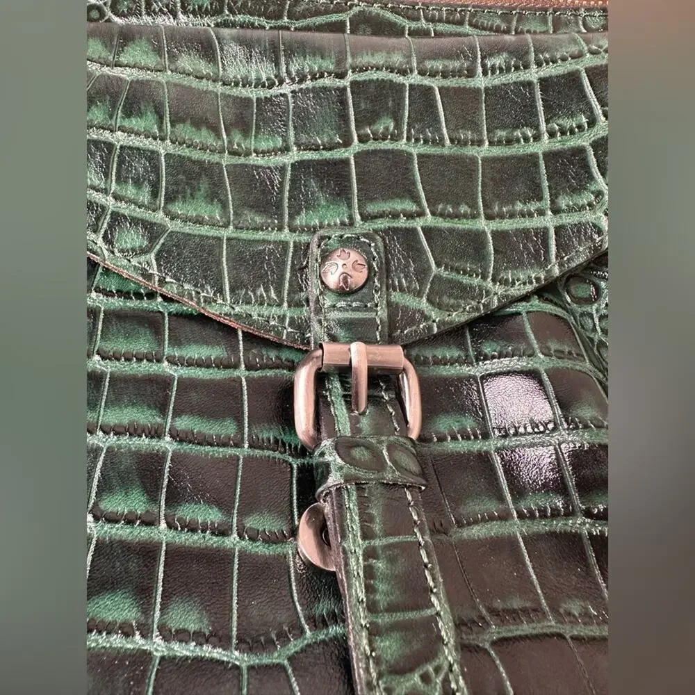 NWT Patricia Nash Emerald 10th Anniversary‎ Crossbody Bag Croc Leather Top-Zip